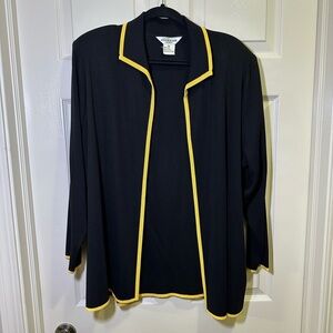 Misook Blazer Suit Jacket Cardigan Plus Size 3X Black Yellow Trim Work Business